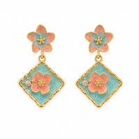 Etnico Fashion Gold Plated Anti Tarnish Pink & Blue Floral Design Drop Earrings with Simulated Stone for Women & Girls Lightweight Fashion Jewellery (WE007Mul)