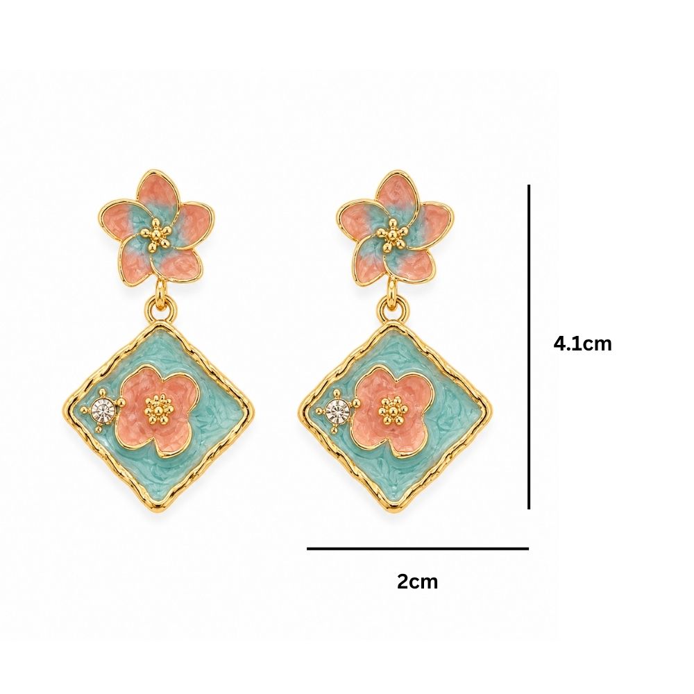 Etnico Fashion Gold Plated Anti Tarnish Pink & Blue Floral Design Drop Earrings with Simulated Stone for Women & Girls Lightweight Fashion Jewellery (WE007Mul)