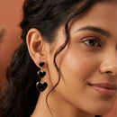 Etnico Fashion Gold Plated Anti Tarnish Triple Heart Design Drop Earrings with Black Enamel for Women & Girls Lightweight Fashion Jewellery (WE008B)