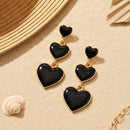 Etnico Fashion Gold Plated Anti Tarnish Triple Heart Design Drop Earrings with Black Enamel for Women & Girls Lightweight Fashion Jewellery (WE008B)