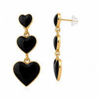 Etnico Fashion Gold Plated Anti Tarnish Triple Heart Design Drop Earrings with Black Enamel for Women & Girls Lightweight Fashion Jewellery (WE008B)