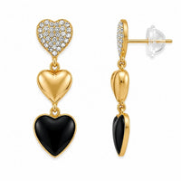Etnico Fashion Gold Plated Anti Tarnish Triple Heart Design Drop Earrings with American Diamond and Black Stone for Women & Girls Lightweight Fashion Jewellery (WE008)