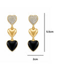 Etnico Fashion Gold Plated Anti Tarnish Triple Heart Design Drop Earrings with American Diamond and Black Stone for Women & Girls Lightweight Fashion Jewellery (WE008)
