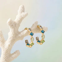 Etnico Fashion Gold Plated Anti Tarnish Multicolor Crystal Hoop Earrings for Women & Girls Stone Studded Lightweight Fashion Jewellery (WE009Mul)