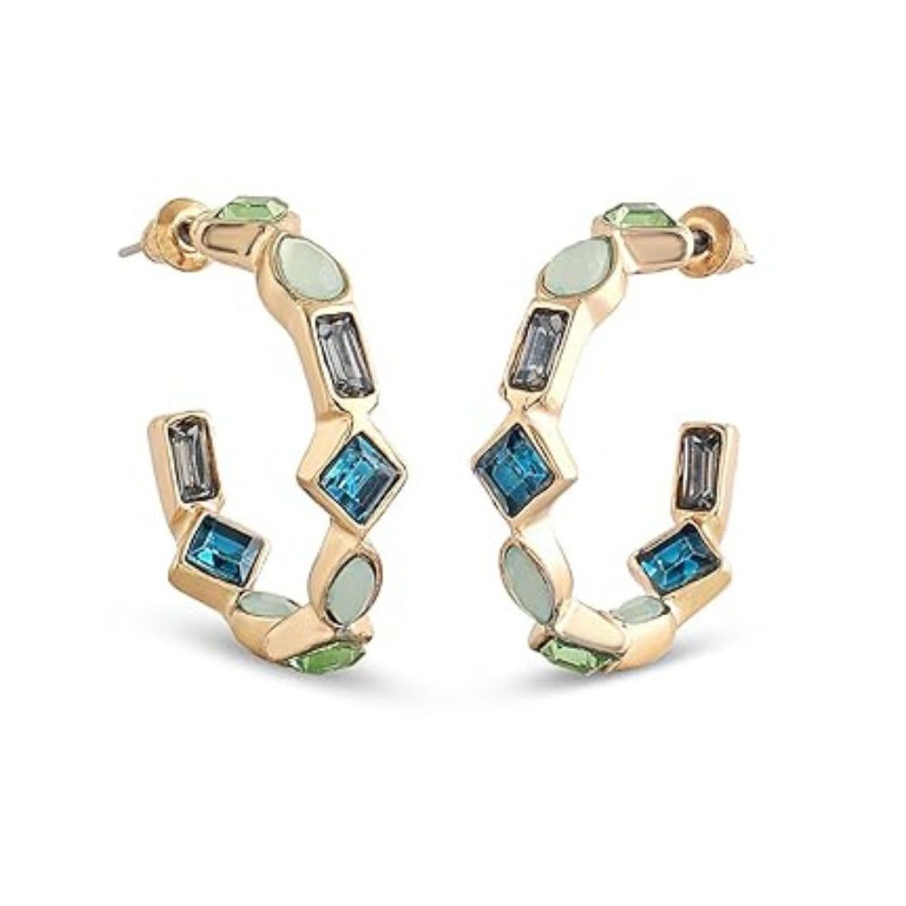 Etnico Fashion Gold Plated Anti Tarnish Multicolor Crystal Hoop Earrings for Women & Girls Stone Studded Lightweight Fashion Jewellery (WE009Mul)
