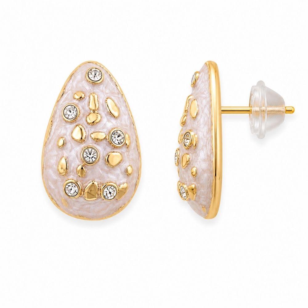 Etnico Fashion Gold Plated Anti Tarnish Pearl Finish Teardrop Stud Earrings with American Diamond for Women & Girls Lightweight Fashion Jewellery (WE013W)