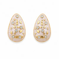 Etnico Fashion Gold Plated Anti Tarnish Pearl Finish Teardrop Stud Earrings with American Diamond for Women & Girls Lightweight Fashion Jewellery (WE013W)