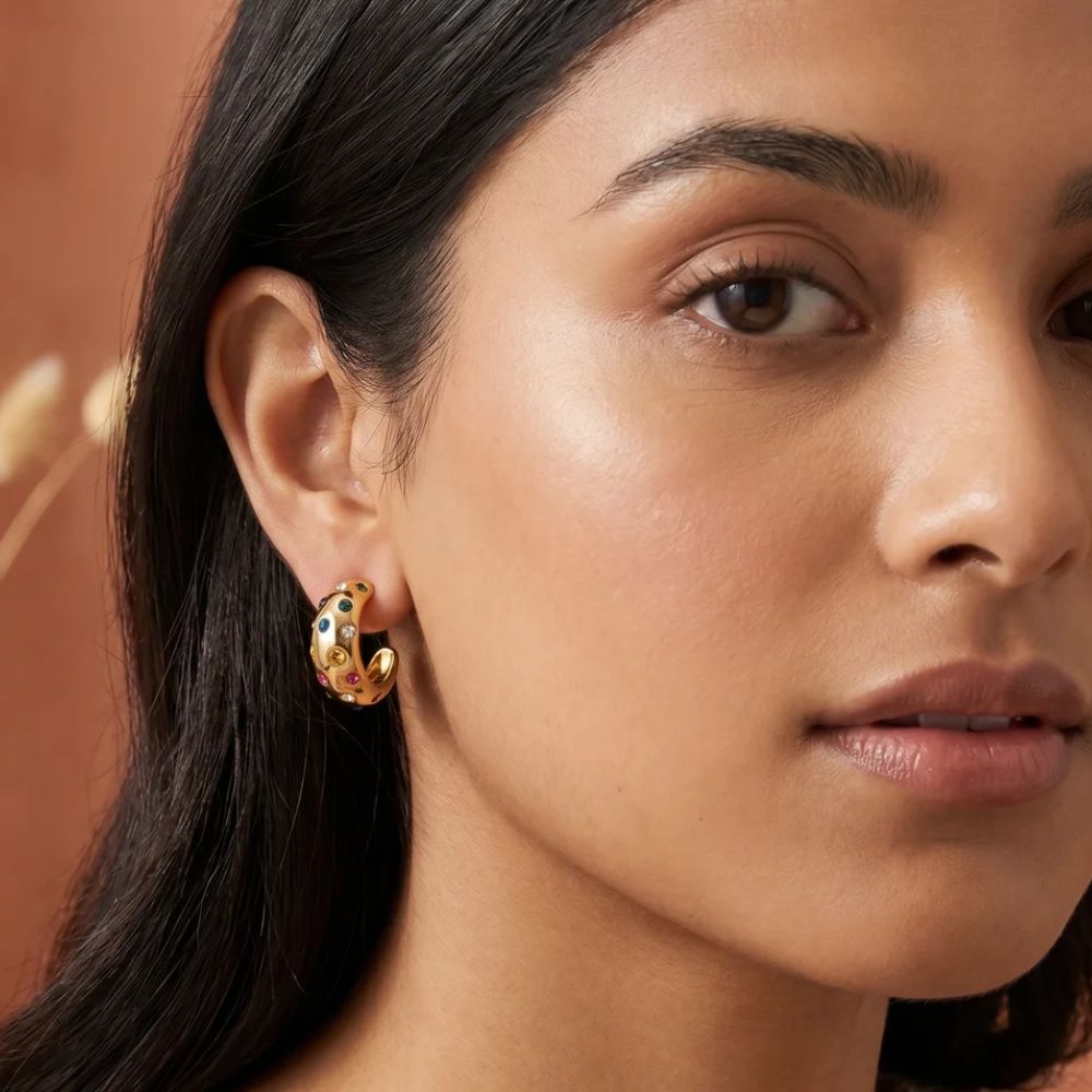 Etnico Fashion Gold Plated Anti Tarnish Multicolor Crystal Hoop Earrings for Women & Girls Fashion Jewellery (WE017FL)