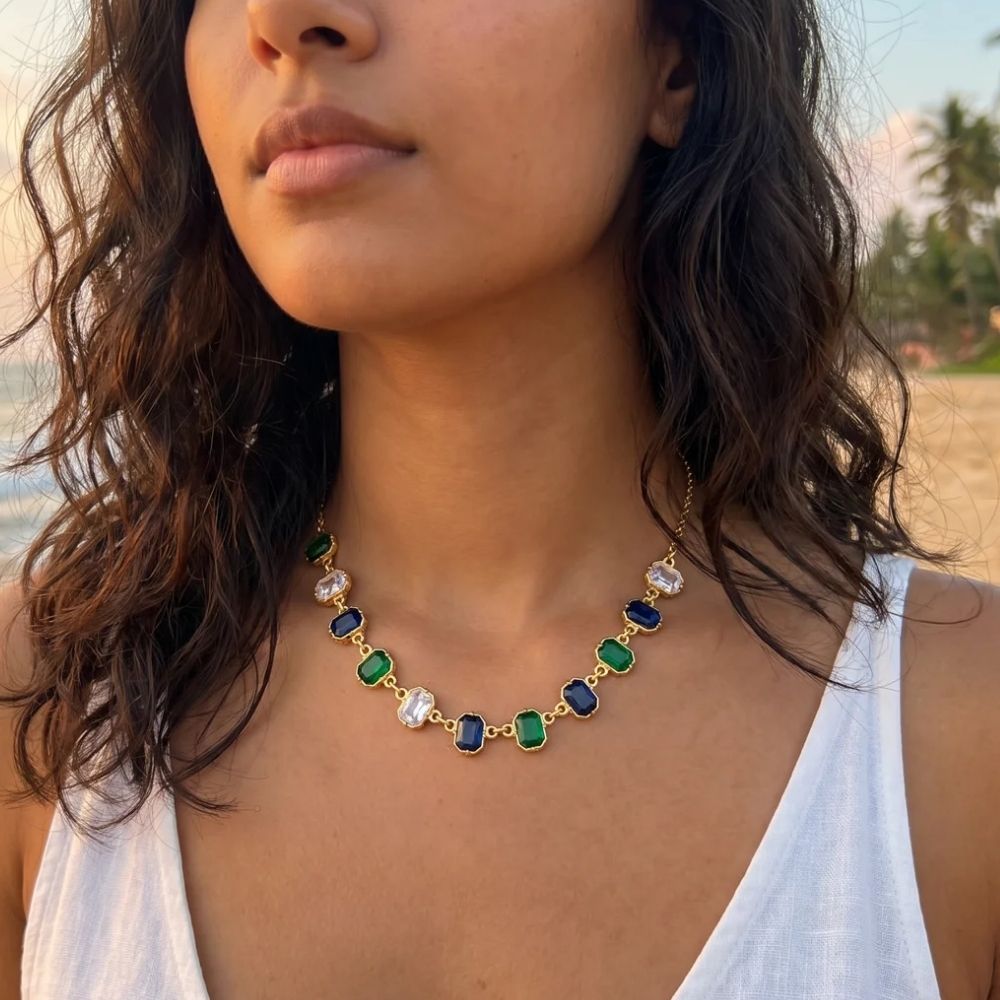 Etnico Fashion Gold Plated Anti Tarnish Multicolor Crystal Necklace for Women & Girls Stylish Fashion Jewellery (WN002Mul)
