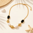 Etnico Fashion Gold Plated Anti Tarnish Faux Pearl & Black Stone Necklace for Women & Girls Stylish Fashion Jewellery (WN004FL)