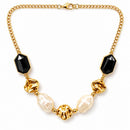 Etnico Fashion Gold Plated Anti Tarnish Faux Pearl & Black Stone Necklace for Women & Girls Stylish Fashion Jewellery (WN004FL)