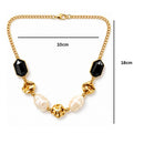 Etnico Fashion Gold Plated Anti Tarnish Faux Pearl & Black Stone Necklace for Women & Girls Stylish Fashion Jewellery (WN004FL)
