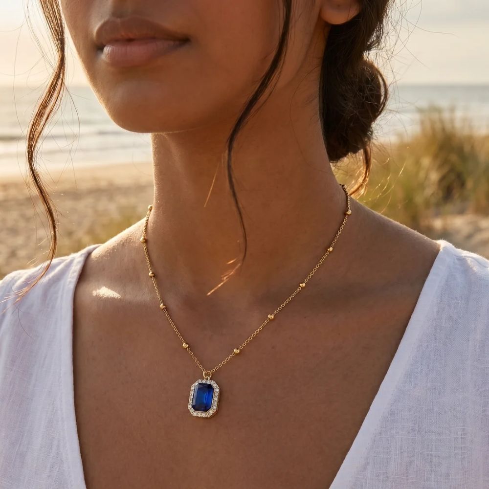 Etnico Fashion Gold Plated Anti Tarnish Blue Crystal Pendant Necklace for Women & Girls Stylish Fashion Jewellery (WN007Bl)