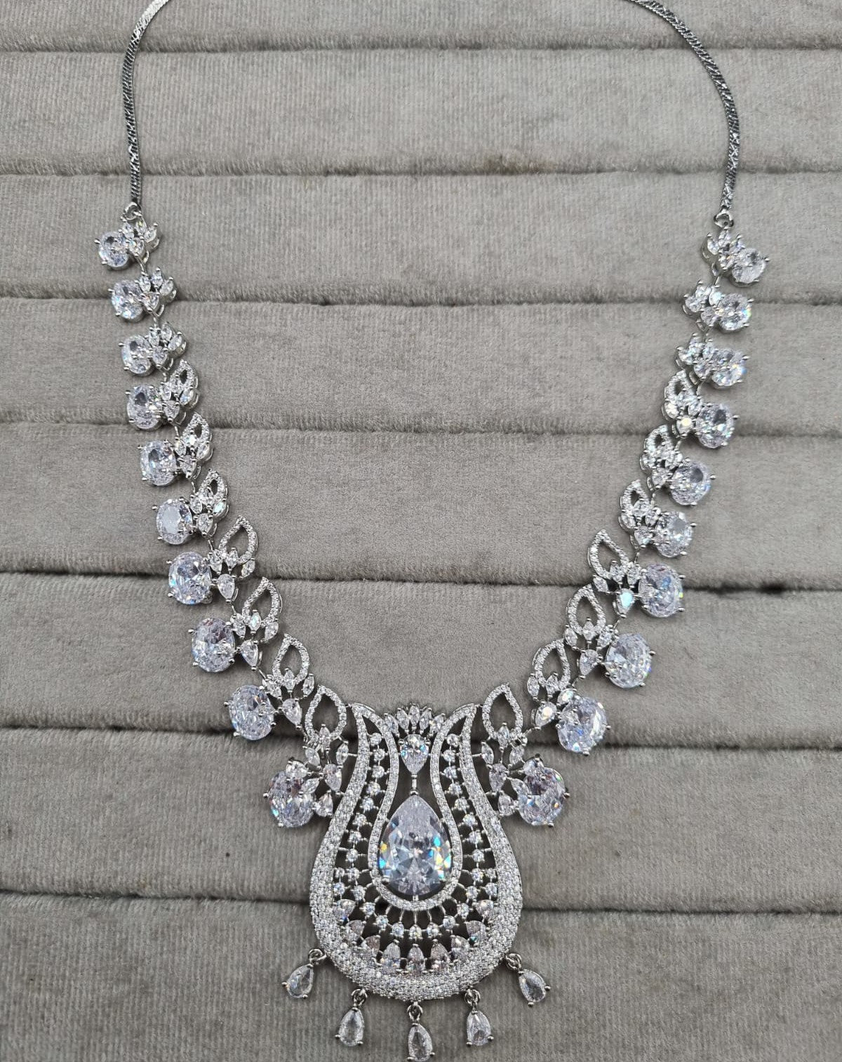 LAFZ  Luxurious Rhodium-Plated AD Paisley Jewellery Set