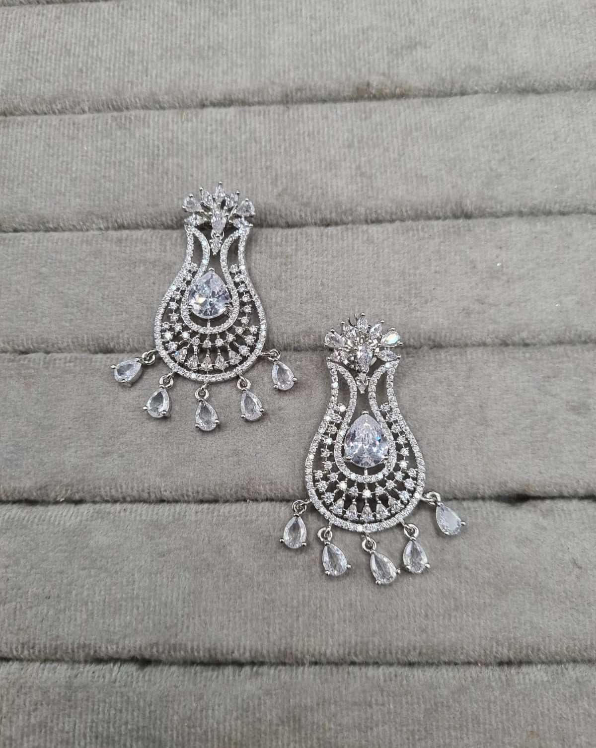 LAFZ  Luxurious Rhodium-Plated AD Paisley Jewellery Set