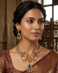 LAFZ  Royal Divine Laxmi Elephant Temple Choker Necklace Set with Earrings - TM606