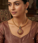 LAFZ  Antique Gold Goddess Laxmi Medallion Choker Necklace Set with Matching Earrings - TM608