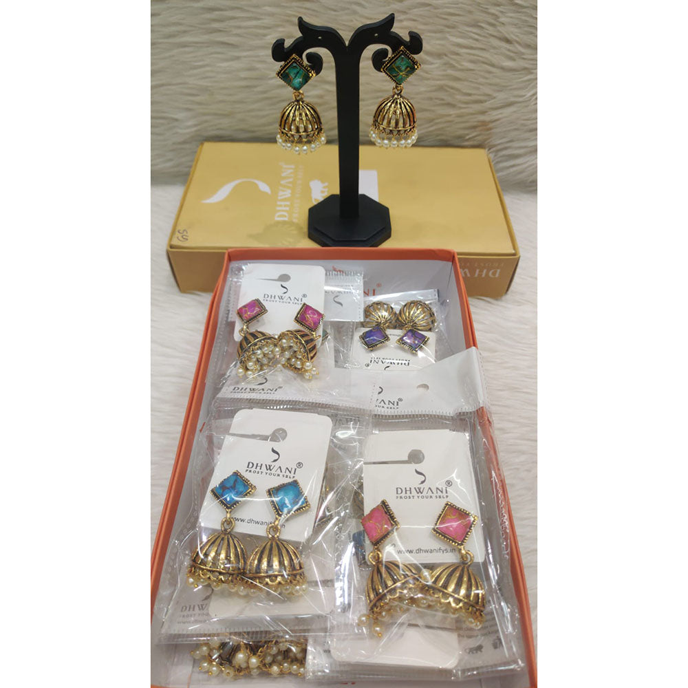 Dhwani Royal Pota Stone And Pearl Jhumki Earrings 