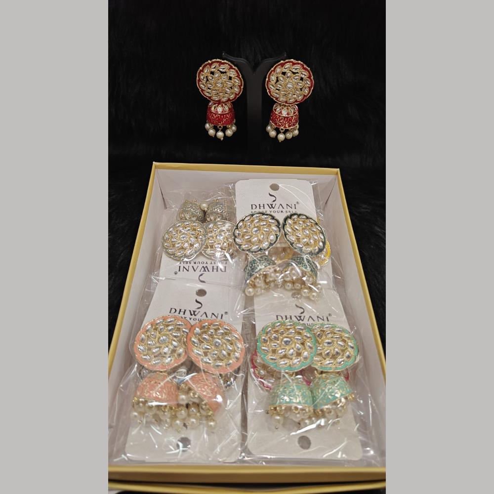 Dhwani Trendy Kundan Stone And Pearl Meenakari Jhumki Earrings