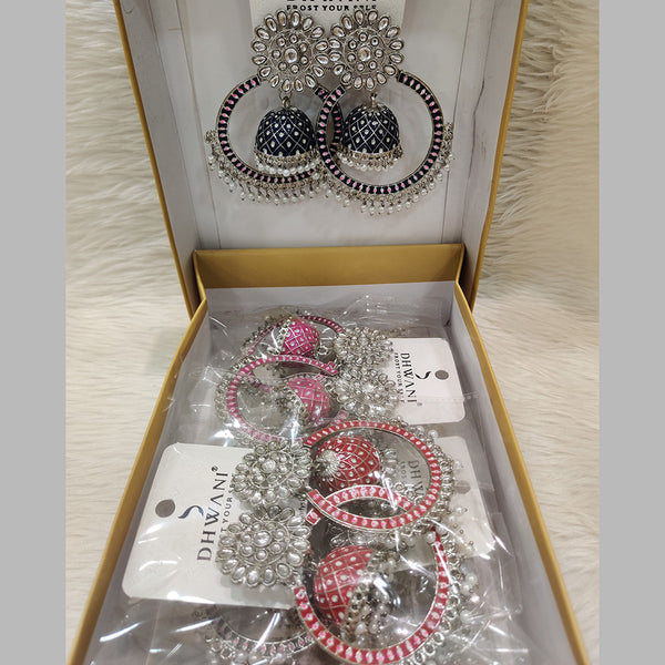 Dhwani Silver Plated Kundan And Meenakari Jhumki Earrings (Assorted Color)