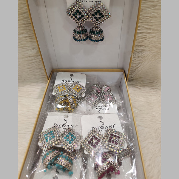 Dhwani Silver Plated Kundan And Meenakari Jhumki Earrings (Assorted Color)