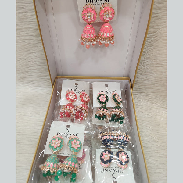 Dhwani Gold Plated Kundan And Meenakari Jhumki Earrings (Assorted Color)