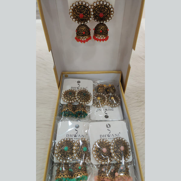 Dhwani Antic Gold Plated Kundan And Pearl Jhumki Earrings (Assorted Color)