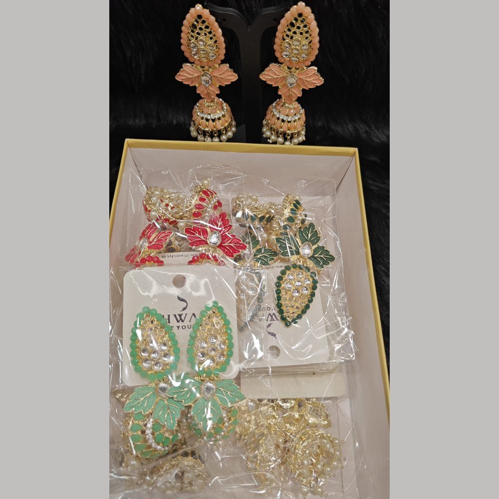 Dhwani Trendy Kundan Stone And Pearl Meenakari Jhumki Earrings