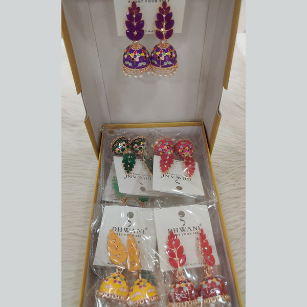 Dhwani Gold Plated Crystal And Meenakari Jhumki Earrings (Assorted Color)