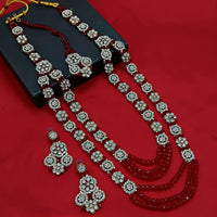 Knigght angel  Gold Plated Austrian Stone And Pearl Long Necklace Set