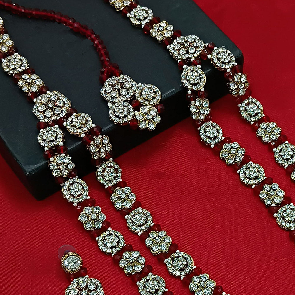 Knigght angel  Gold Plated Austrian Stone And Pearl Long Necklace Set