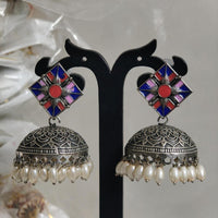Pusti Art & Craft Multi Color Meenakari Oxidised Plated Jhumki Earrings
