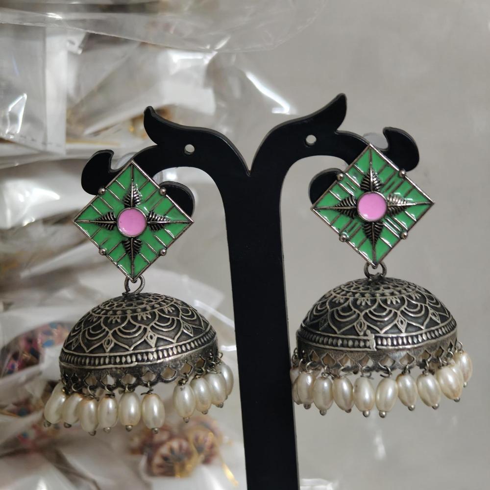 Pusti Art & Craft Multi Color Meenakari Oxidised Plated Jhumki Earrings