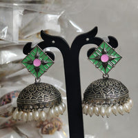 Pusti Art & Craft Multi Color Meenakari Oxidised Plated Jhumki Earrings