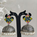 Pusti Art & Craft Multi Color Meenakari Oxidised Plated Jhumki Earrings