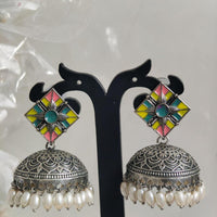 Pusti Art & Craft Multi Color Meenakari Oxidised Plated Jhumki Earrings