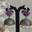 Pusti Art & Craft Multi Color Meenakari Oxidised Plated Jhumki Earrings
