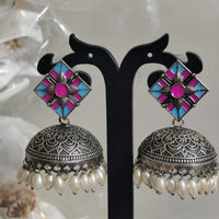 Pusti Art & Craft Multi Color Meenakari Oxidised Plated Jhumki Earrings