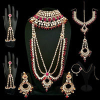 Tip Top Fashions Maroon Beads Kundan Bridal Set - 1002388B