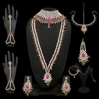 Tip Top Fashions Pink Stone Kundan Bridal Set - 1002391C