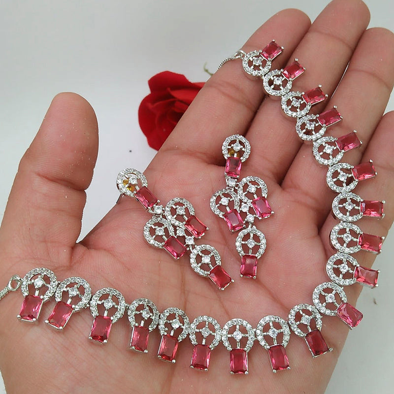 Manisha Jewellery Silver Plated AD Stone & Crystal Stone Nacklace Set