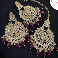 Manisha Jewellery Gold Plated Kundan Stone And Beads Earrings With Maangtikka