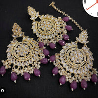 Manisha Jewellery Gold Plated Kundan Stone And Beads Earrings With Maangtikka