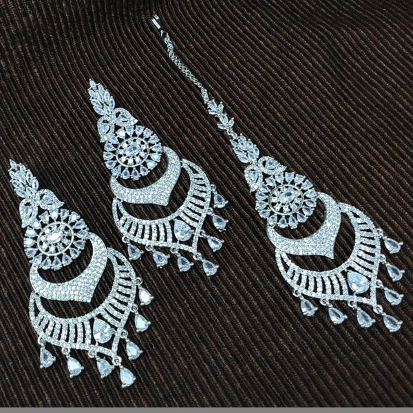 Manisha Jewellery Silver Plated AD earrings With Maangtikka