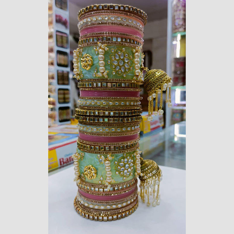 Manisha Jewellery Gold Plated Kundan And Mirror Bangles Set