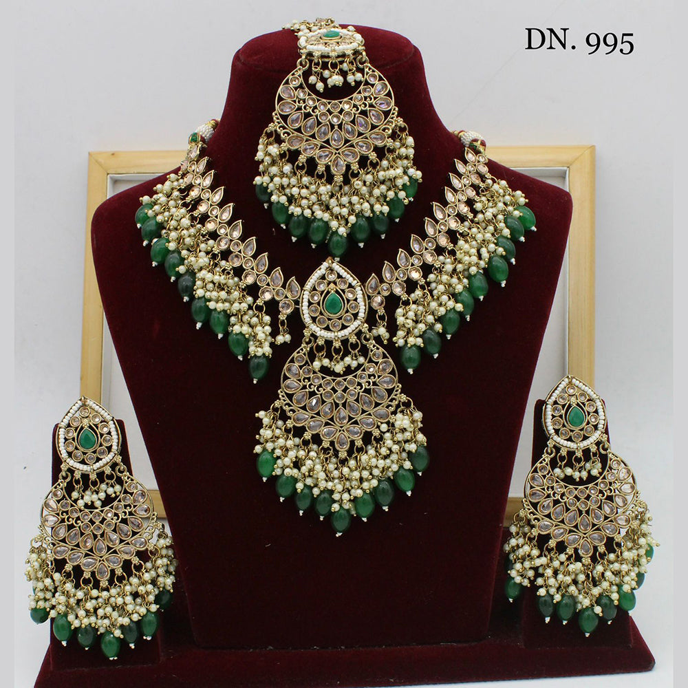 India Art Kundan Stone & Beads Gold Plated Necklace Set