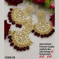 India Art Gold Plated Kundan Stone Earrings With Mangtikka