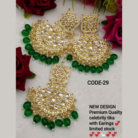 India Art Gold Plated Kundan Stone Earrings With Mangtikka