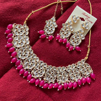 India Art Gold Plated Kundan Stone & Beads Choker Necklace Set