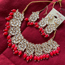 India Art Gold Plated Kundan Stone & Beads Choker Necklace Set